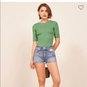 Reformation green ribbed shirt